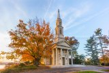 Principia College Chapel at sunset high atop the Great River Road Bluffs near Elsah.