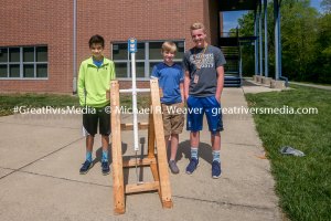Nishall Badells's dad loves cricket so Austin Hubbell, Nishal and CJ Brunaugh created a catapult for cricket balls.
