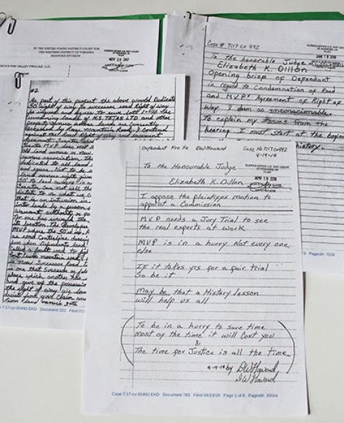 Like his son Elijah, Delmer Howard represented himself in eminent domain litigation against Mountain Valley Pipeline, filing handwritten motions and briefs by mail. (Annie Pancak | Law360)