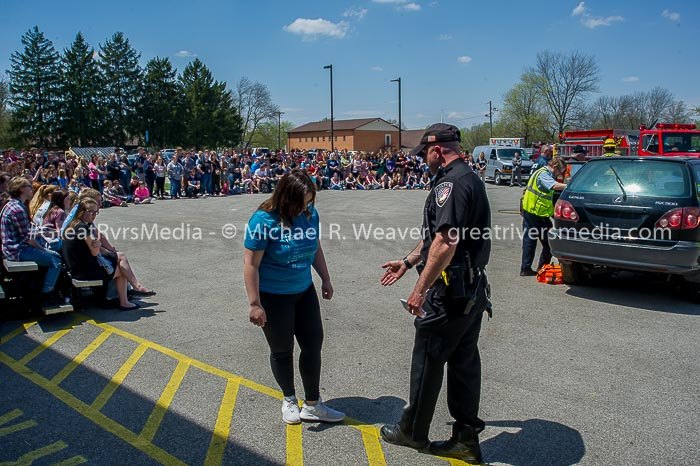 Officer Rich Portwood administers participating student a sobriety test