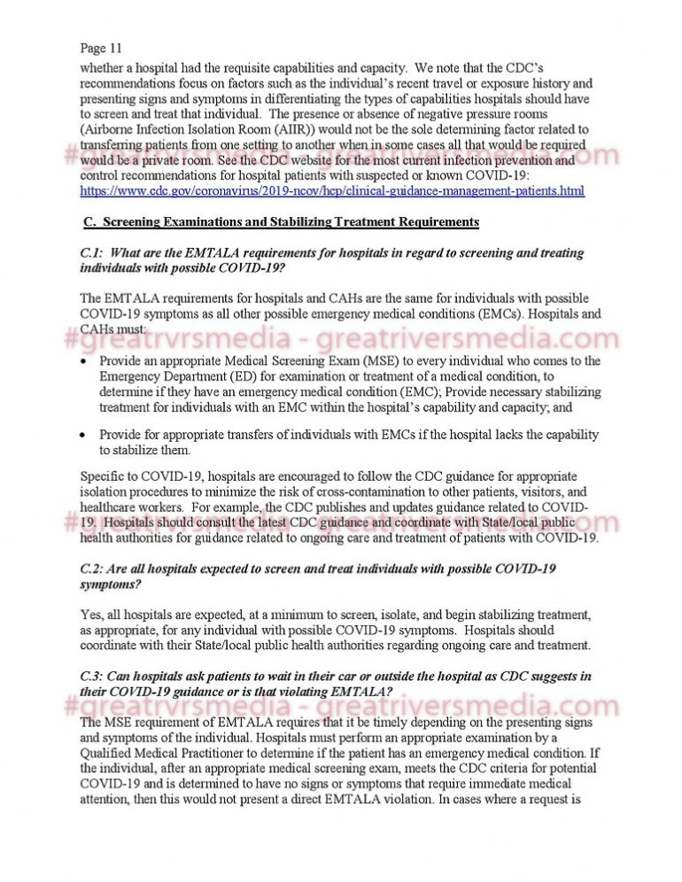 Guidance From Feds Regarding COVID-19 & Hospital Responsibilities Guidance From Feds Regarding COVID-19 & Hospital Responsibilities