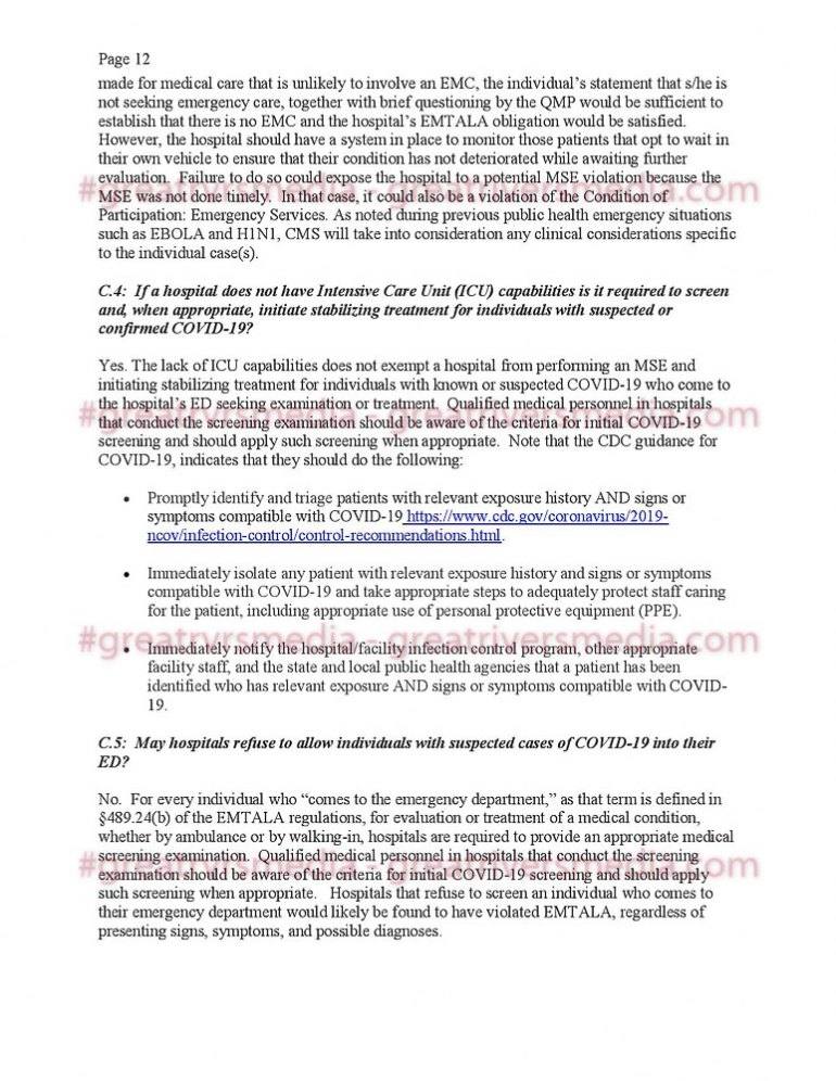 Guidance From Feds Regarding COVID-19 & Hospital Responsibilities