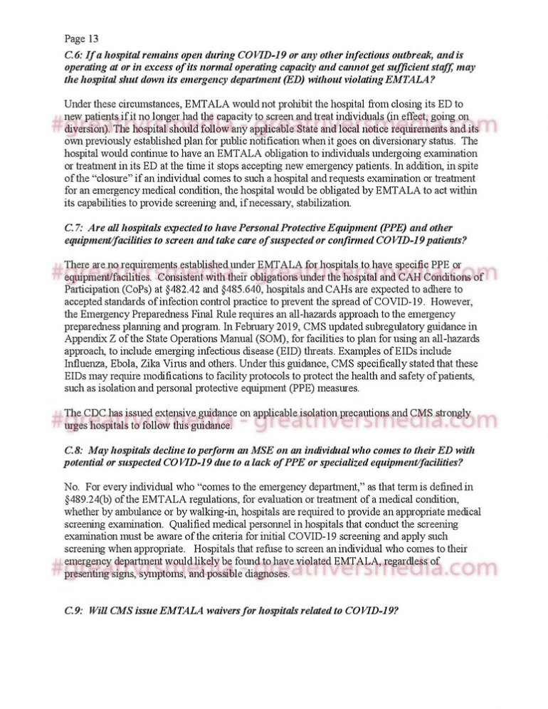 Guidance From Feds Regarding COVID-19 & Hospital Responsibilities Guidance From Feds Regarding COVID-19 & Hospital Responsibilities
