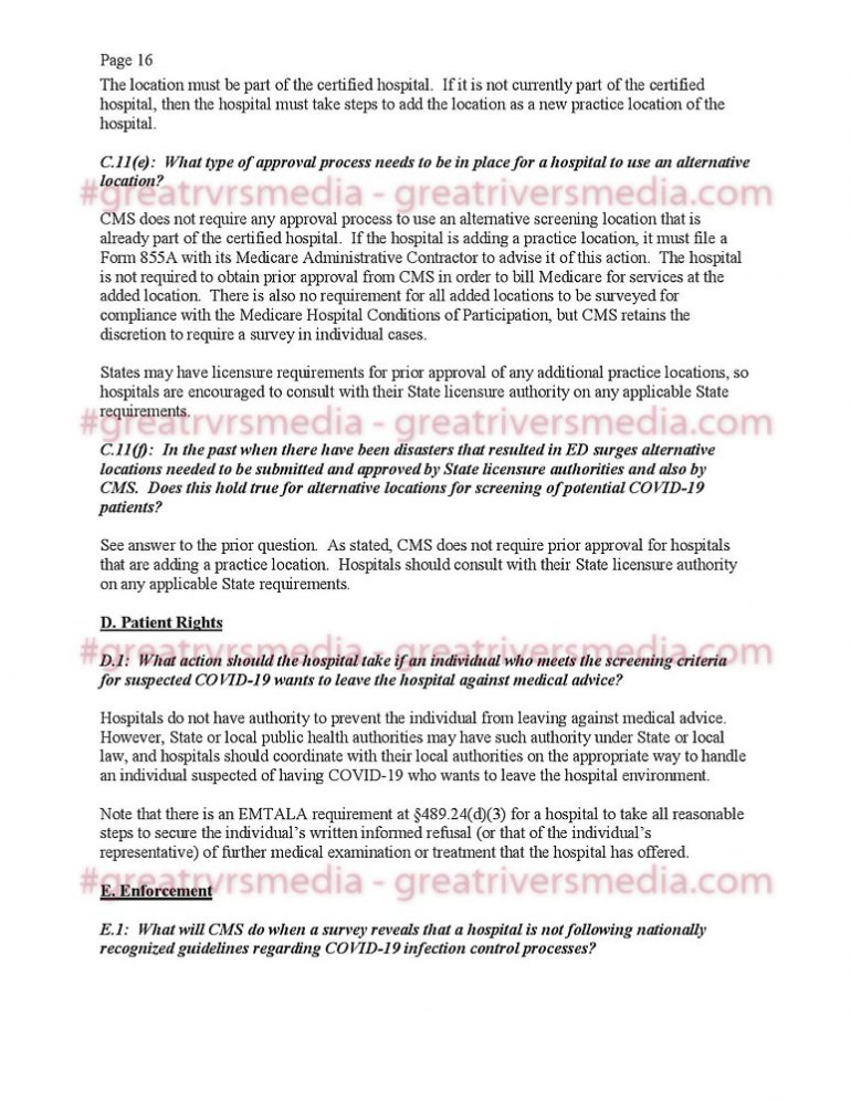 Guidance From Feds Regarding COVID-19 & Hospital Responsibilities Guidance From Feds Regarding COVID-19 & Hospital Responsibilities