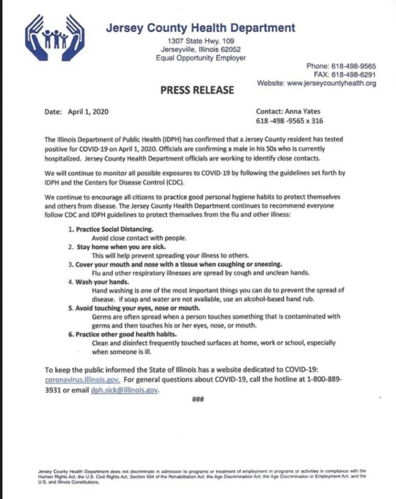 Jersey County Health Department press release.