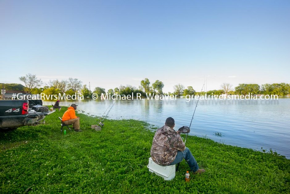 Flooding Continues to Hamper Traffic and Commerce The area that most think of being the grounds of Kampsville's Old Settler's Day's has now become a fishing spot.