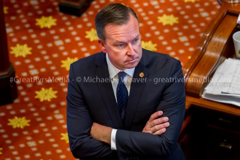 State Senator Andy Manar on the chamber floor as the senate discusses school funding.