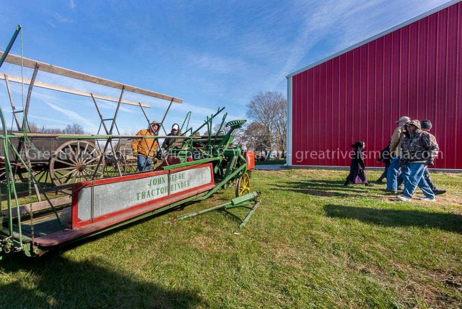 Antique binder used to cut crops like wheat in preparation for running through a thresher to separate grain from stems and chaff. 